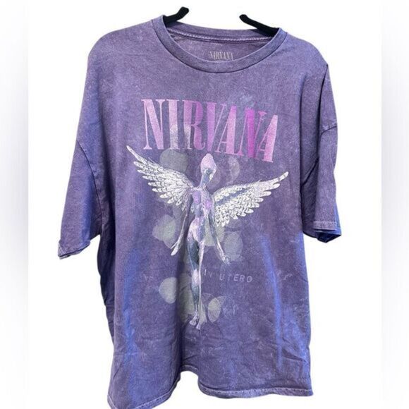 NWOT Unisex NIRVANA Purple Acid Wash Short Sleeve Tee Shirt 1993 In Utero - 2XL - Picture 1 of 4